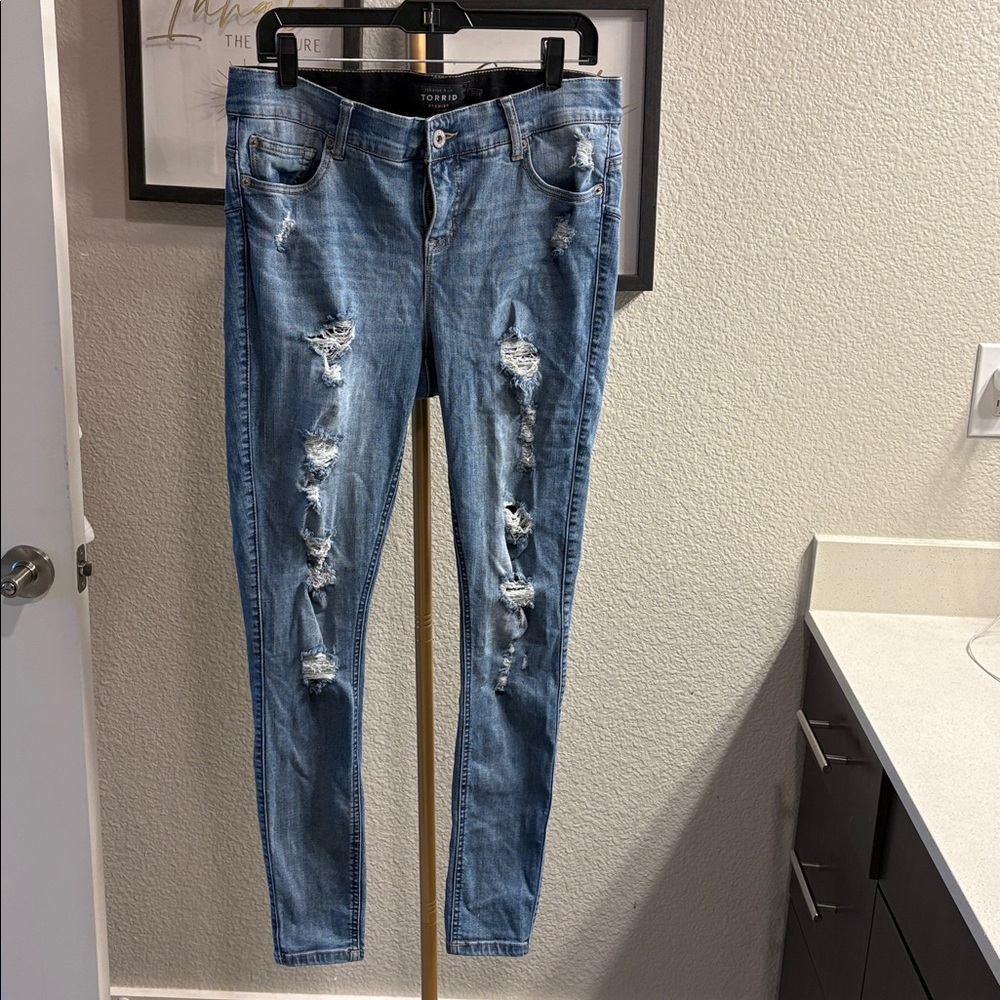Torrid Light Blue Distressed Straight Leg Jeans